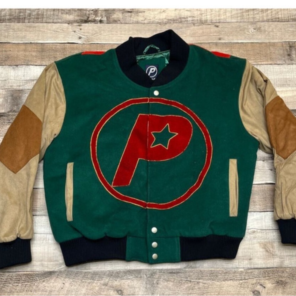 Men's Green and Tan Varsity Jacket
